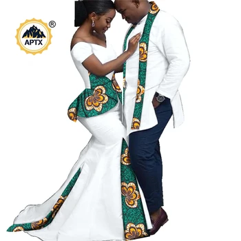 Африканска облекло, е един и същ Облекло за двойки, Дамски официални Рокли с Принтом на Анкара, Модерен Мъжки Костюми с топ и шал, S20C013