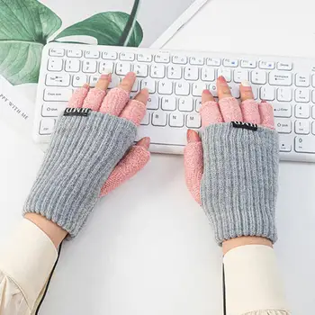 Зимни дамски ръкавици, затопляне на пръстите на хладно офис, подарък за Коледа, ръкавици без пръсти с USB-топъл от памук и полиестер