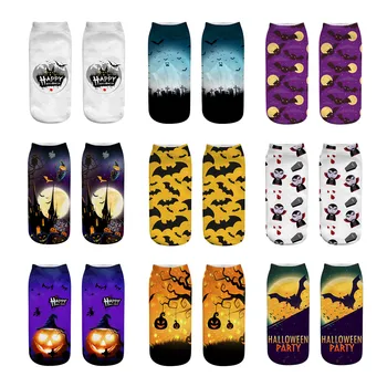Ежедневни Чорапи С 3D Принтом На Хелоуин, Чорапи С Дълбоко Деколте, Префект За Ежедневието, Уникален Дизайн, Удобни, Забавни, Модни, Сладки Чорапи