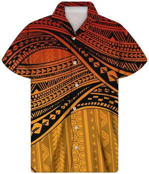 Полинезийски Племенни Татуировки С Принтом Guayabera Кубински Ризи за Мъжки Дрехи С Къси Ръкави Хавайски Ризи Мъжки Топ Празник