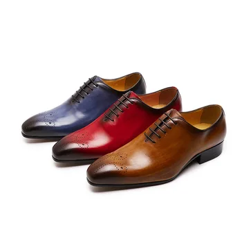 2022 Обувки Италиански Мъжки Модел Обувки От Естествена Кожа, Сини, Лилави Oxfords Мъжки Обувки за Сватба Вечерни Пълнозърнести Вечерни Обувки за Мъже