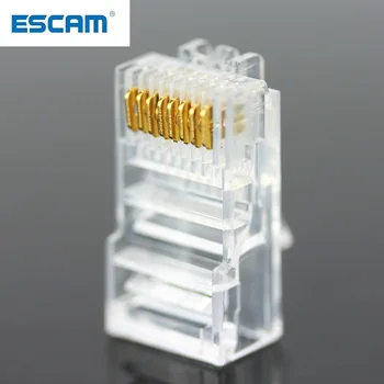 ESCAM 20/50/100 БР RJ-45 Ethernet Кабели Модулни Вилица Мрежов Конектор RJ-45 Кристални Глави Cat5 Cat5e Позлатени Мрежов Кабел
