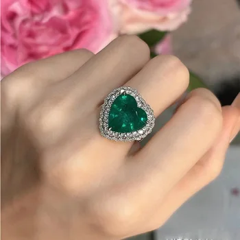 Луксозно Зелен Пръстен с Цирконием във формата на сърце Palaiba за дамска Мода Instagram Pop Годежен Пръстен на Булката 925 Штемпельное Пръстен