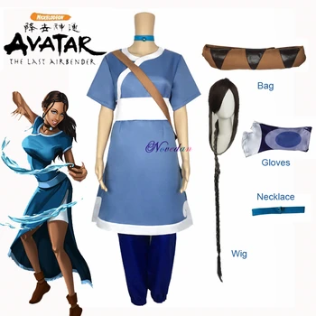 Cosplay Костюм Катары Аниме Avatar последния Магьосник Въздух Cosplay Костюм на Пълен Комплект от Колие + Чанта + Перука