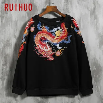 RUIHUO 2022 Пролетта Нов Пуловер в стил хип-хоп, Hoody, Мъжки Ежедневни Hoody с Бродерия Китайски Дракон, Мъжка Мода M-5XL