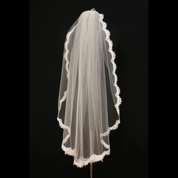висококачествени евтини сватбени воали къси булчински воал с цвят на Слонова кост Бели малки дантелени сватбени аксесоари за мигли
