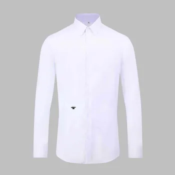 Мъжка риза с бродерия пчелки, однотонная класическа ежедневни бизнес риза с дълги ръкави в европейския и американския стил и тънка бяла риза
