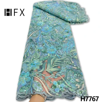 HFX Нов дизайн, Високо качество африканска тюлевая лейси плат, Бродерии, Нигерийски Пайети, Лейси Плат от мъниста За Сватбеното парти, рокля H7767