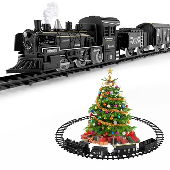 Toyvian Коледен Влак Набор от Електрически Влак Играчка със Звук и Светлина Железопътните линии за Деца, Подарък Под Коледната Елха