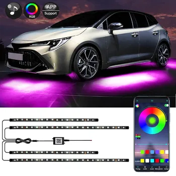4 Бр. Led Лента RGB Под Колата БТ App Control Плавен Цвят Дъна Неонова Светлина Автомобилни Стоки 12V