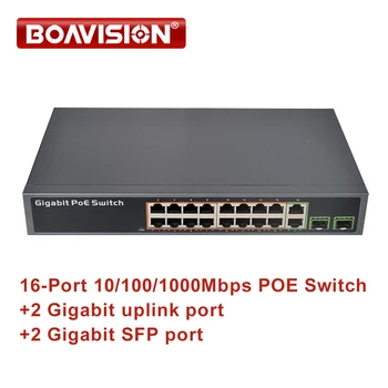 BOAVISION 16-port switch PoE 10/100/1000 Mbps с + 2 Gigabit порта на възходящата връзка + 2 Gigabit порта SFP, не разход на IEEE 802.3 af/at за IP камери