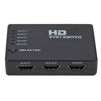 HDMI-Съвместим Сплитер 5 В 1 Изход Премина 5 Пристанища Hub Кутия Автоматично превключва, 5x1 1080p HD 1.4 с дистанционно Управление за HDTV XBOX и PS3