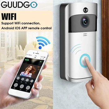 GUUDGO Wifi Интелигентен Видео Домофон, Звънец Интелигентна Камера звънчева Камера за Откриване на PIR за Нощно Виждане Начало за Сигурност и Видео Звънец