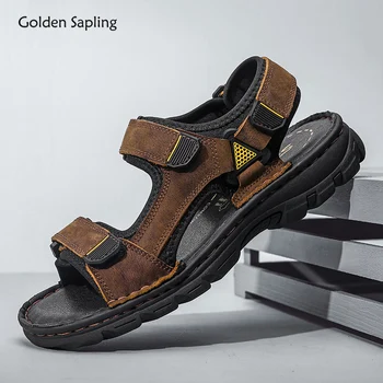 Класически мъжки Сандали Golden Sapling; Дишаща Плажни обувки От естествена Кожа; Удобни Ежедневни Летни Обувки; мъжки Сандали За Почивка