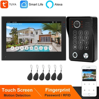 SASHA Smart WIFI Intecom Система Работи Алекса Домашен Домофонна система, 7-Инчов Сензорен Екран Видео Звънец Клавиатура на Пръстови Отпечатъци RFID Парола