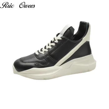 Rric Owees/ Висококачествена мъжки ежедневни спортни обувки от естествена кожа с високо берцем на дебела подметка с шнур, износостойкая Top25