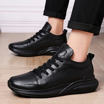 Мъжки ежедневни обувки дантела, брандираната класически мъжки обувки, Есенни маратонки за скейтборд с ниско берцем, мъжки, черно, бяло Нескользящие луксозни мъжки обувки