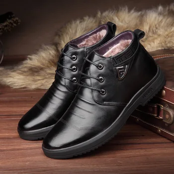 Топли мъжки зимни обувки от естествена кожа, Ботильоны, Модни мъжки обувки, Мъжки Ежедневни Зимни Обувки в Меху, zapatos de hombre, каучук