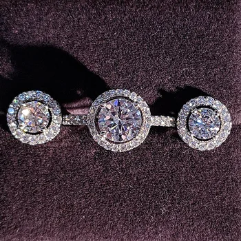2 бр. Опаковане. сребърен цвят шаферка Бижута, halo Годежен пръстен, кръгли обици-карамфили за сватбен подарък J416
