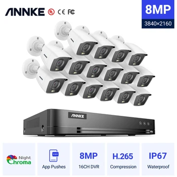 Пълноцветен Система за Видеонаблюдение ANNKE 4K Ultra FHD 16CH 8MP H. 265 DVR С 8-Мегапикселова Външни Всепогодными Камери за Видеонаблюдение