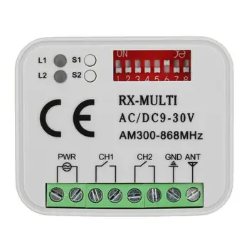 Универсален Приемник за Дистанционно Управление на гаражни врати Канал 2 Преминете Контролер За 433 868 Mhz Предавател RX Мултичестотно 300-900 Mhz