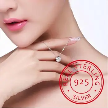925 Сребро Изискани Бижута Малък Кръг Crystal Дамски Модни Аксесоари Прост Темперамент Висулка Колие H243