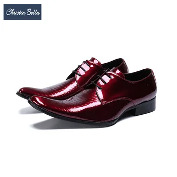 Christia Bella/мъжки Oxfords От Естествена Кожа в Британския Стил; вечерни сватбени мъжки Модел Обувки Дантела; червени бизнес официални обувки с Перфорации тип 
