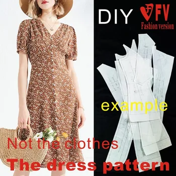 Модел на рокля с V-образно деколте и къси ръкави, пола с пищни ръкави, изготвяне на дизайн на дрехи BLQ-533