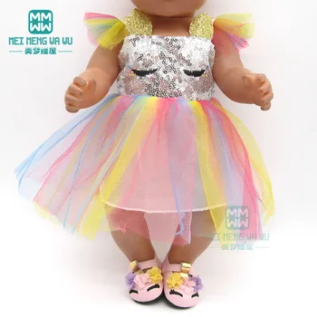 Облекло за кукли, расшитое пайети рокля, обувки, подходящи за 43-45 см, детска играчка, новородено бебе кукла и американската кукла, аксесоари, подарък за момичета